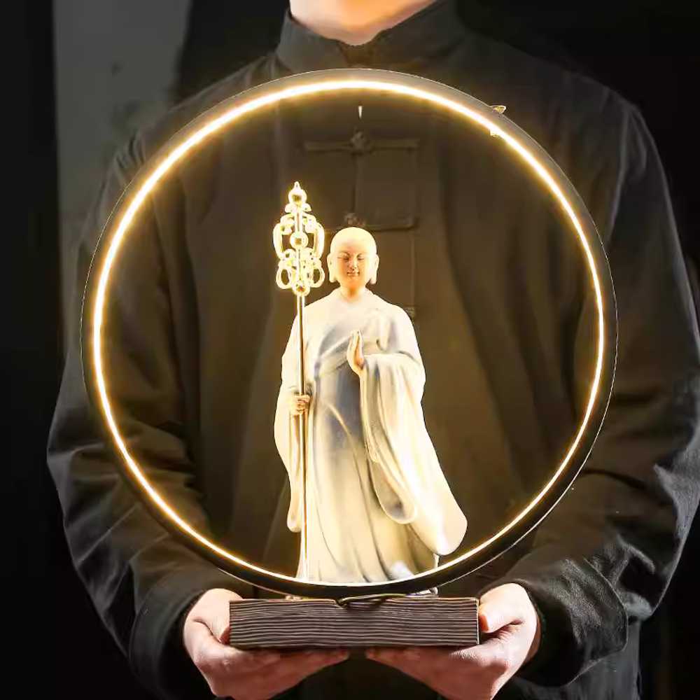 지장보살 LED 조명 불상 램프링장식 실내 무드등 불교 지장보살 장식품 백자 - 상세 이미지 3