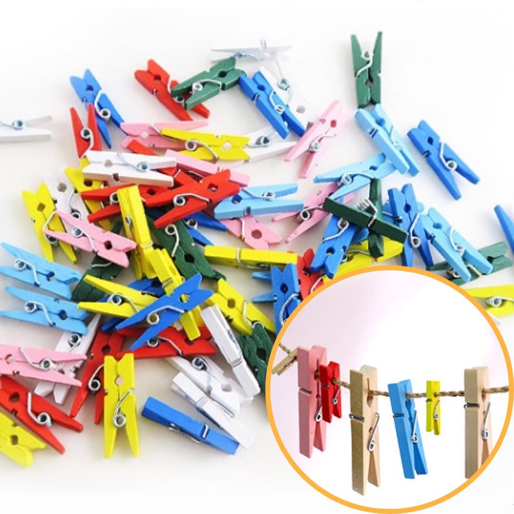 500개 3.5cm 우드 인테리어컬러집게 사진 빈티지나무집게 - 상품 이미지