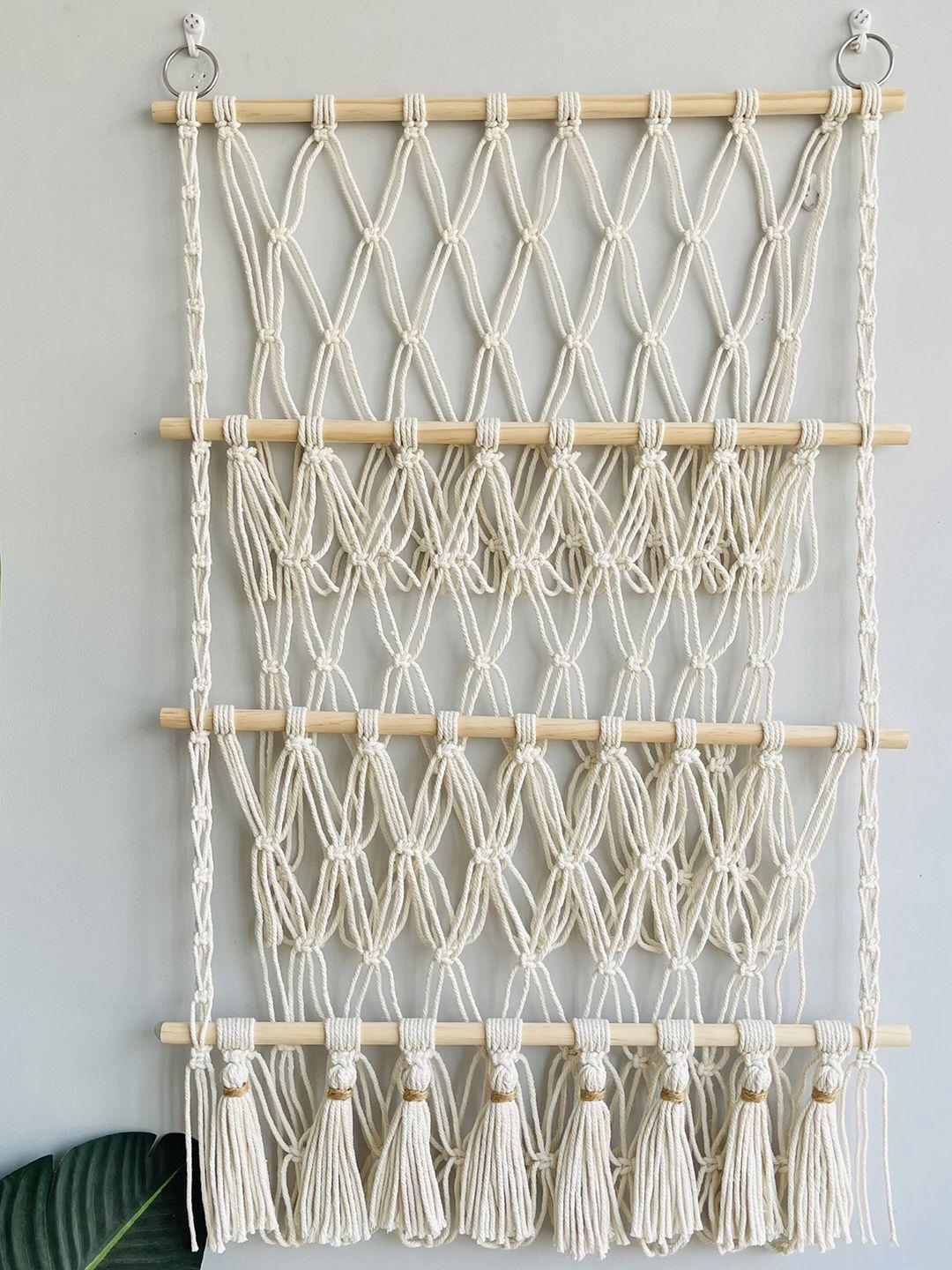 벽걸이 수납망 로프형 벽장식 소품 정리망 인테리어 해먹 화이트 스타일 A 3칸 82x52cm - 상세 이미지 5