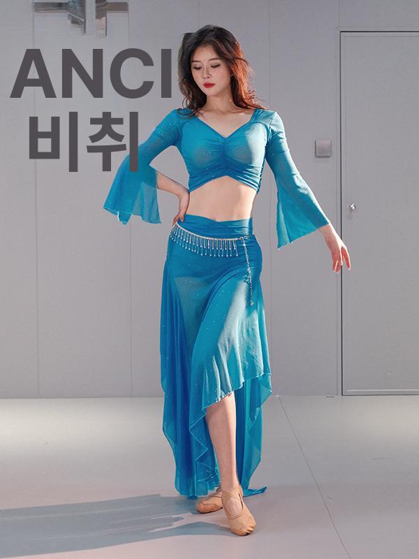 벨리댄스 의상 무대 롱스커트 벨리댄스복 공연복 힙스카프 라이트핑크 s - 상세 이미지 5