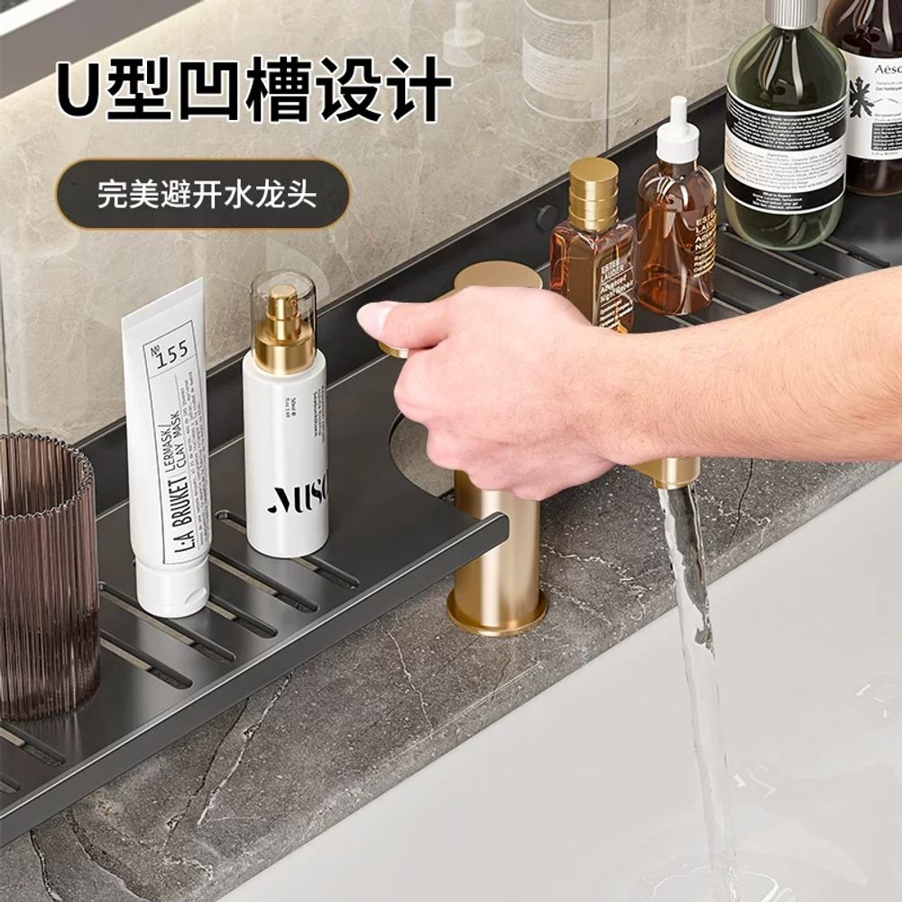 무타공 욕실 선반 욕실 화장실선반 거치대 수납 0 A. 검정색 두꺼운 홈이 파인 50cm - 상세 이미지 2