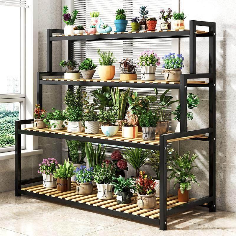 화분 정리대 이동식 화분정리대 가정용 꽃집 진열대 선반 난죽 + 블랙 프레임 바퀴 4단 80cm - 상세 이미지 3