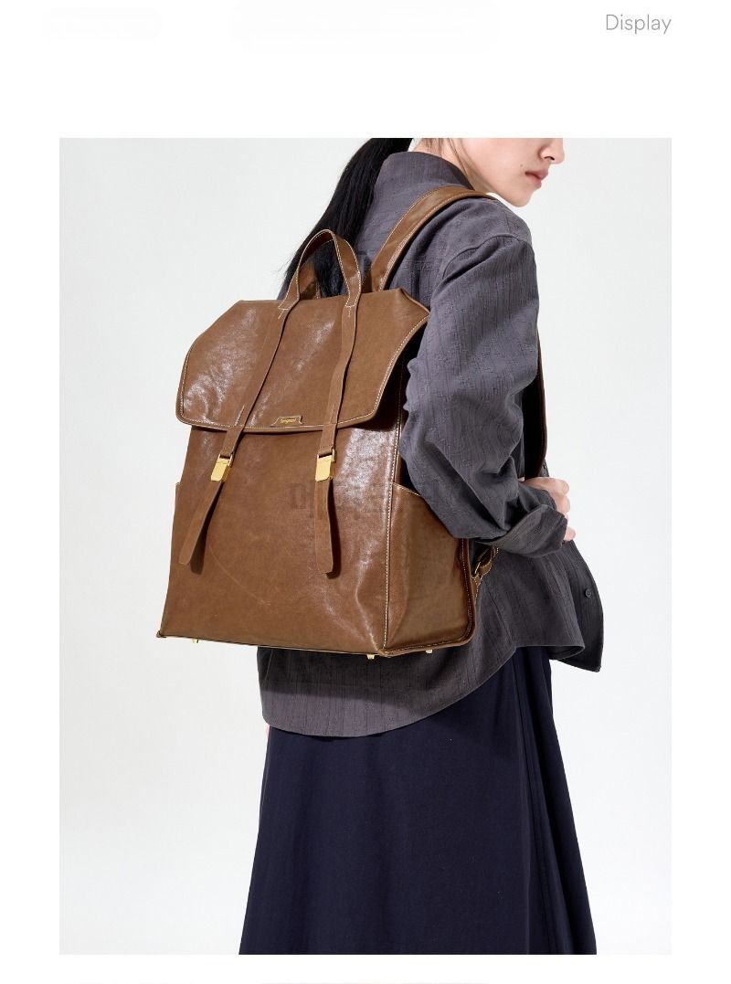 빈티지 천연소가죽 백팩 대용량 16인치 노트북 수납 가죽 가방 남성 여성 가벼운 여성백팩 - 상세 이미지 2