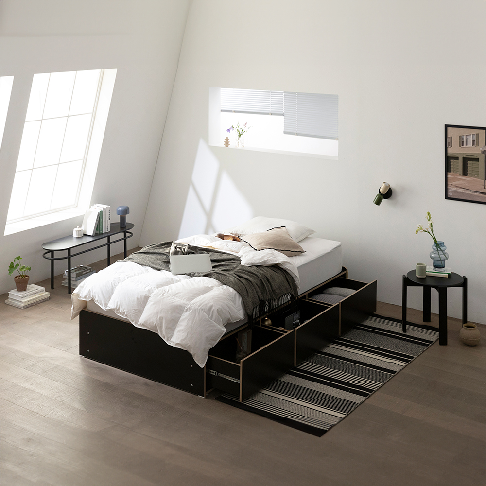 무디켄 도도도 무헤드 수납 헤드리스 침대 프레임 무헤드형, SS 슬라이딩, 블랙+우드엣지