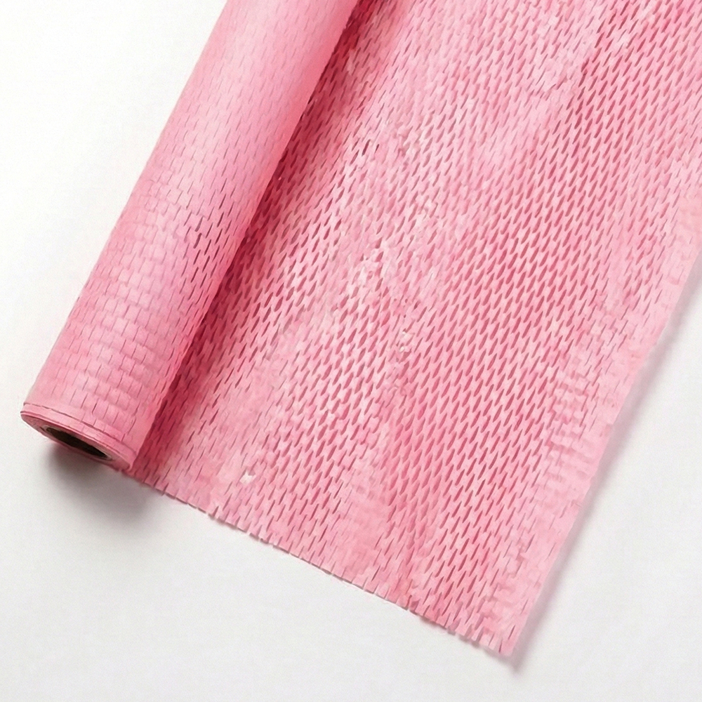 종이완충재 종이뽁뽁이 벌집형 포장지 친환경 완충재 핑크, 38cm X 50M(연신후80M), 1개 - 상품 이미지