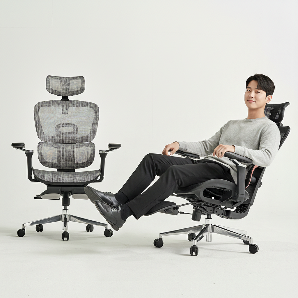티에스퍼니처 레오 올메쉬 사무용의자 고급형 컴퓨터 책상의자 스톤그레이 - 상세 이미지 2