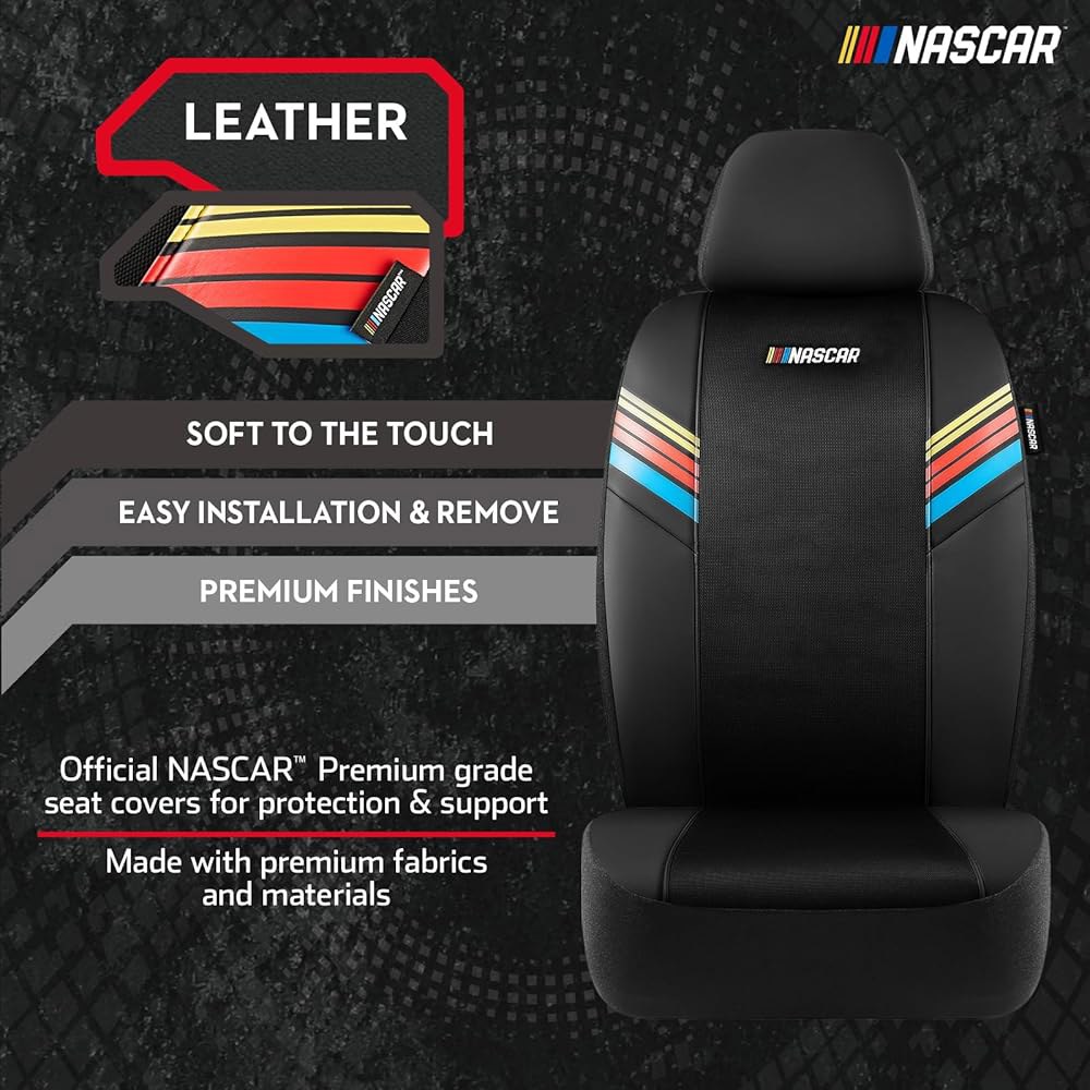 NASCAR 카시트 커버, 블랙 가죽 메시 트럭 내구성 시트 SUV용 자동차용 호환 레이싱에서 앞좌석 자동차 및 디자인의 영감을 범용 내부 받은 있는 에어백 핏 자동차, Black - 상세 이미지 2