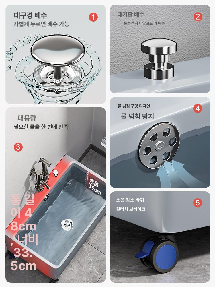 대걸레 개수대 업소용 세척대 사무실 세척통 병원용 야외 그레이 이동형 소형 원터치배수 - 상세 이미지 2