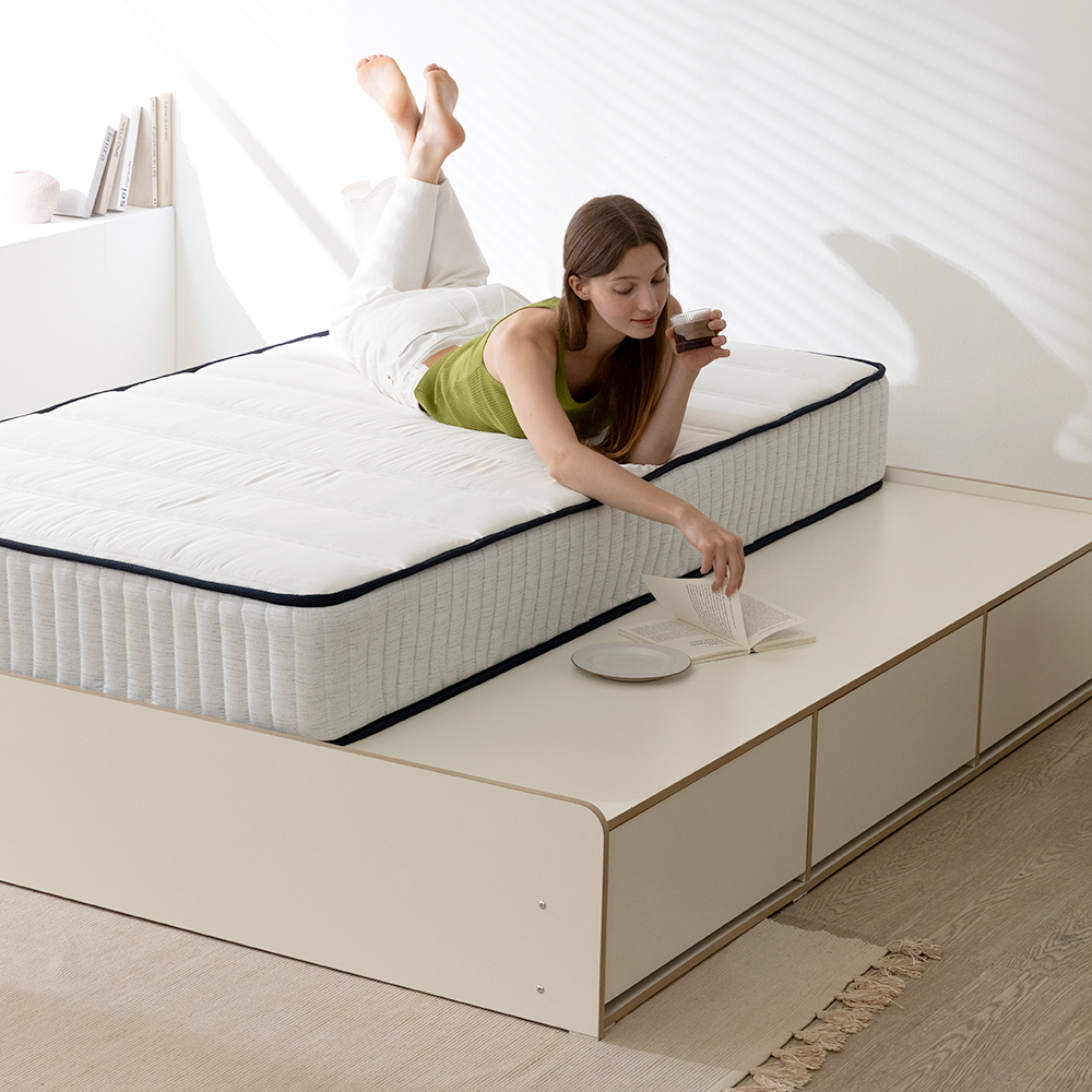 무디켄 도도도 무헤드 수납 헤드리스 침대 프레임 무헤드형, SS 슬라이딩, 블랙+우드엣지