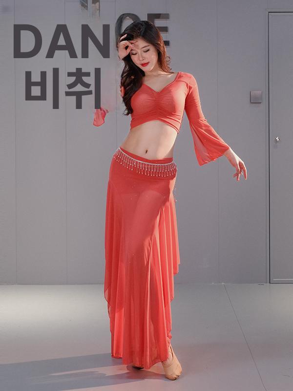 벨리댄스 의상 무대 롱스커트 벨리댄스복 공연복 힙스카프 라이트핑크 s - 상세 이미지 4