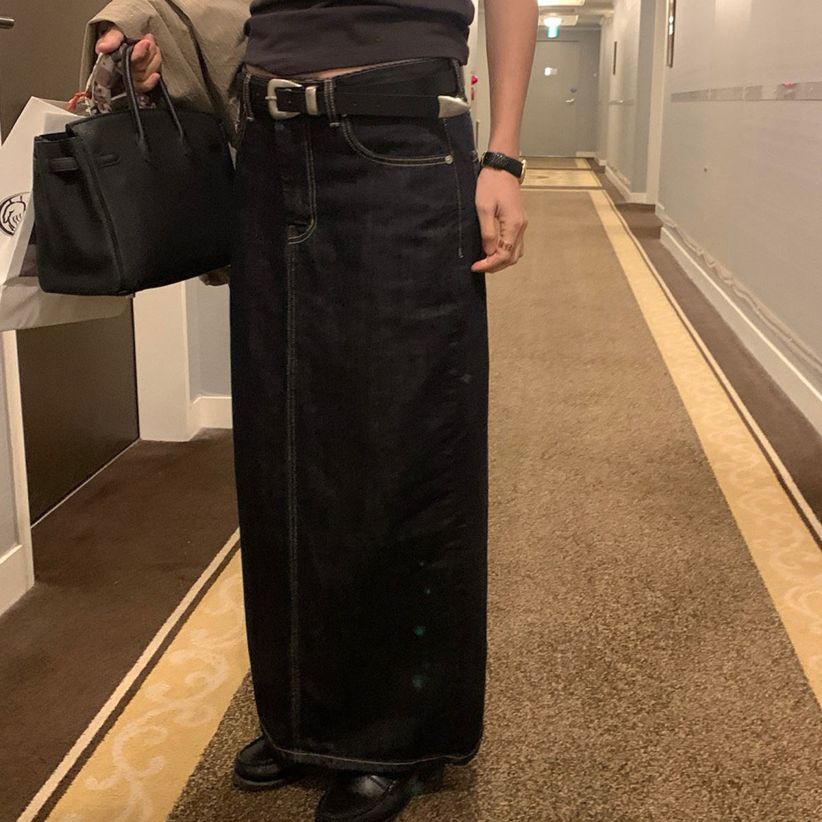 [S당일] 언더슨 티모시 데님 스커트 논페이드 생지 롱 H라인 청치마 제품 이미지