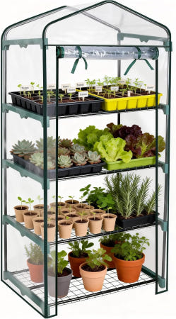 [해외]워스 가든 4티어 미니 온실 - 63인치 H x 27인치 L 19인치 W PVC 커버가 있는 튼튼한 휴대용 정원 선반 실내 및 실외 식물 꽃을 위한 소형 사용 4-Tier
