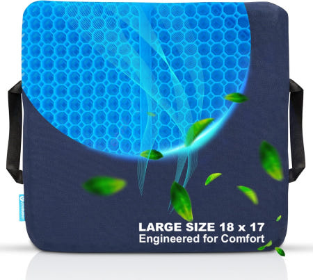 VivaMint [해외]장시간 앉아 있을 수 있는 비바민트 젤 시트 쿠션  사무용 의자 게이밍 휠체어 및 카시트용 대형 인체공학적 패드 미끄럼 방지 커버 타이가 압력 분배 냉각 Large