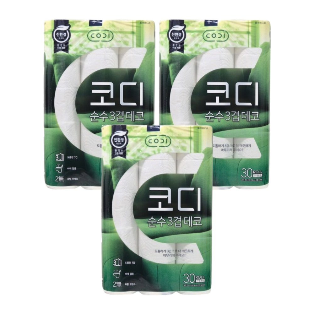 코디 순수 3겹 데코 30M x30롤 x3팩 화장지 휴지 - 상품 이미지