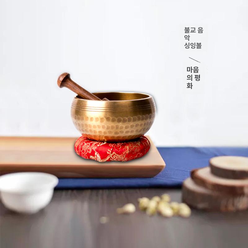 씽잉볼 그릇 좌종 명상그릇 명상용 명상 치유악기 네팔 옐로우 부처음볼 9.5cm - 상세 이미지 3