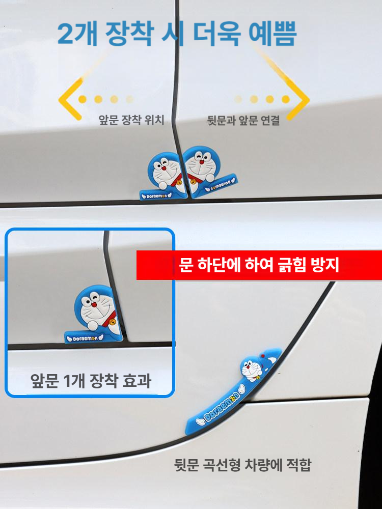 도라에몽 자동차 문 모서리 보호대 충돌 방지 스트립 캐릭터 도어 가드 흠집 스티커 도라에몽 130도 각도 2개 - 상세 이미지 2