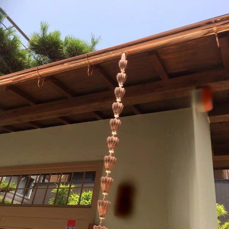 배수로 낙수 홈통 꽃잎비 빗물받이 레인 체인 구리 지붕 C 퍼플코퍼 연꽃 물방울 260cm - 상품 이미지