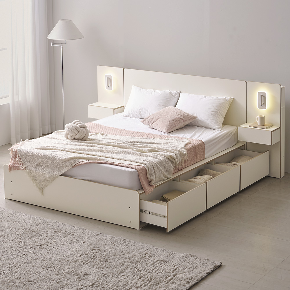 무디켄 도도도 수납형 서랍 호텔 침대 프레임 (+방수커버) 원형, SS 슬라이딩, 블랙+우드엣지