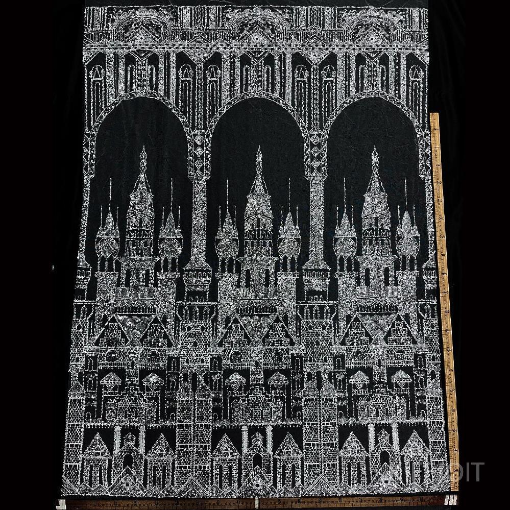 스팽글 성 자수 레이스 원단 배경 천 에우셉 캐슬 1개(너비 약 32cm  비즈 높이 약