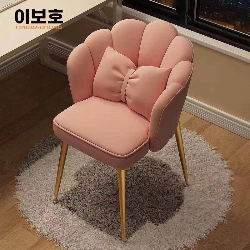 파우더룸 리본 의자 공주 핑 AK. - 라운드 스툴 라이트 럭셔리 골드 다리 스펀지 스타일 - 상세 이미지 3