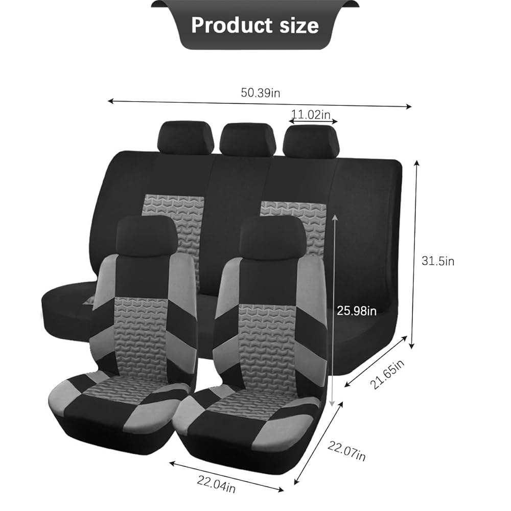 FALVFUN 카시트 커버 풀 세트, 3D 벤치 내부 편안한 폴리에스터 보호 시트 자동차 차량 에어백 트럭용 메시 SUV 통기성 에어 (그레이) 세단 액세서리, 범용 프로텍터, - 상세 이미지 2