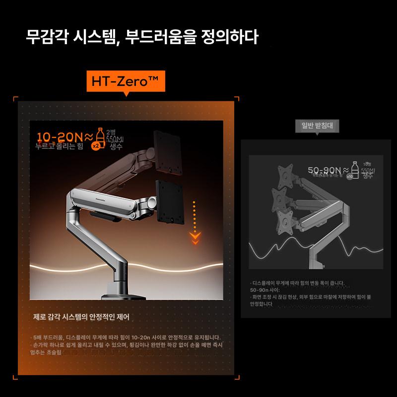 듀얼 모니터암 수직 세로 거치대 사무실용 멀티 클램프형 ht-zero-2y-01 이중 암 - 상세 이미지 3