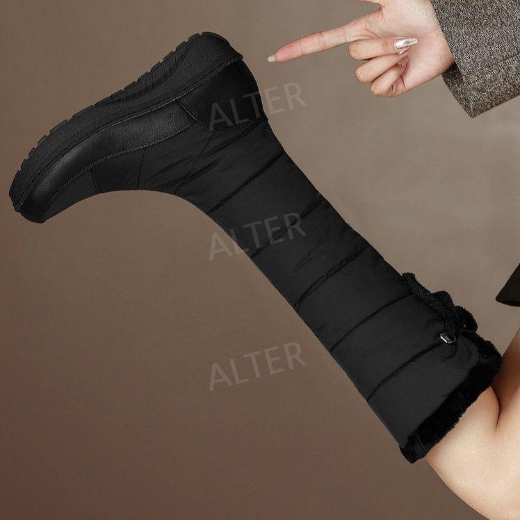 패딩 롱부츠 롱패딩 털 리본 블랙 니하이 부츠 방한 안감 검은색 35 - 상세 이미지 5