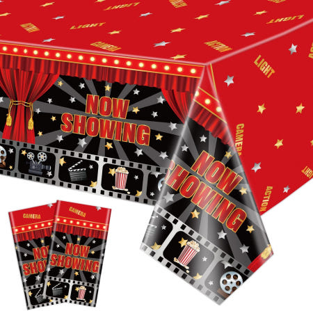 [해외]퀘리키 2팩 영화관 레드카펫 생일 파티 장식 용품 51x87인치 플라스틱 일회용 직사각형 영화 테마 테이블 커버용 테이블보 공개 2