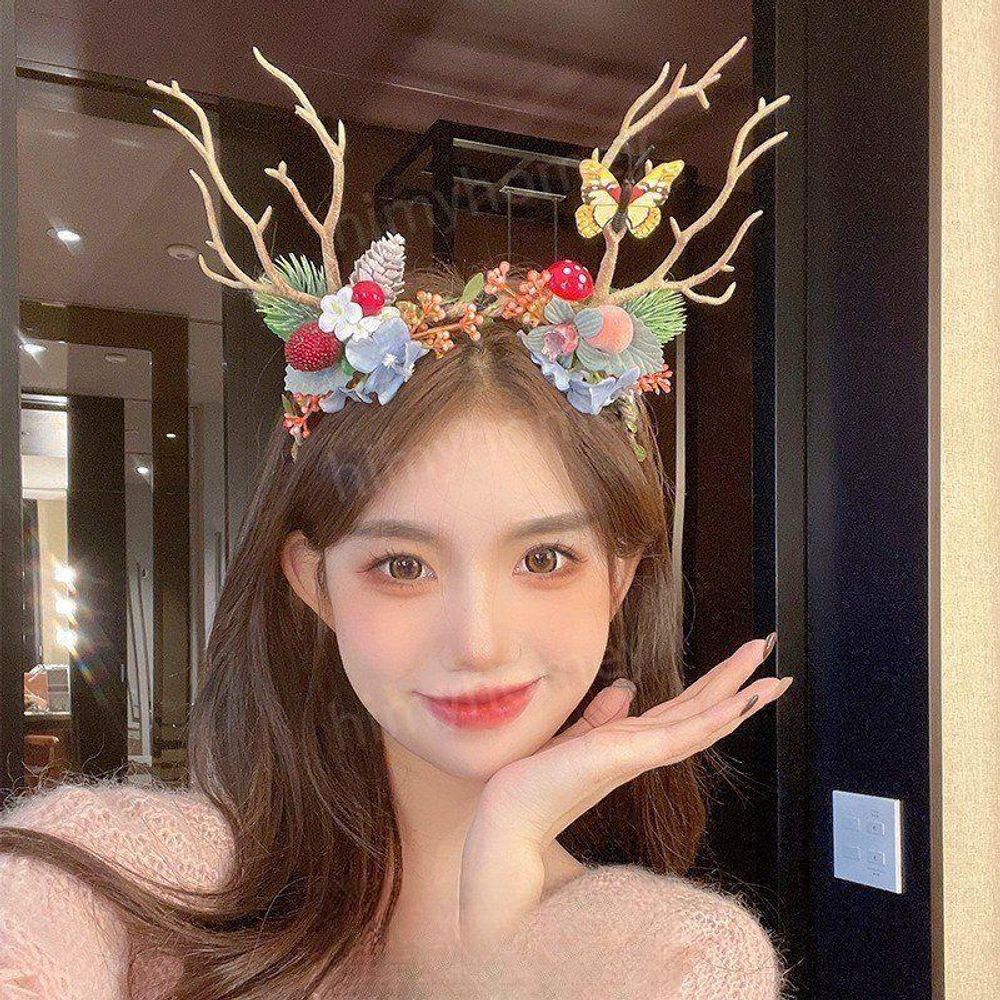 사슴 엘프 헤어머리띠 컨셉 귀 복숭아꽃잎 순록 사진 A. 나비 요정을 따뜻하게 하는 램프 - 상세 이미지 3