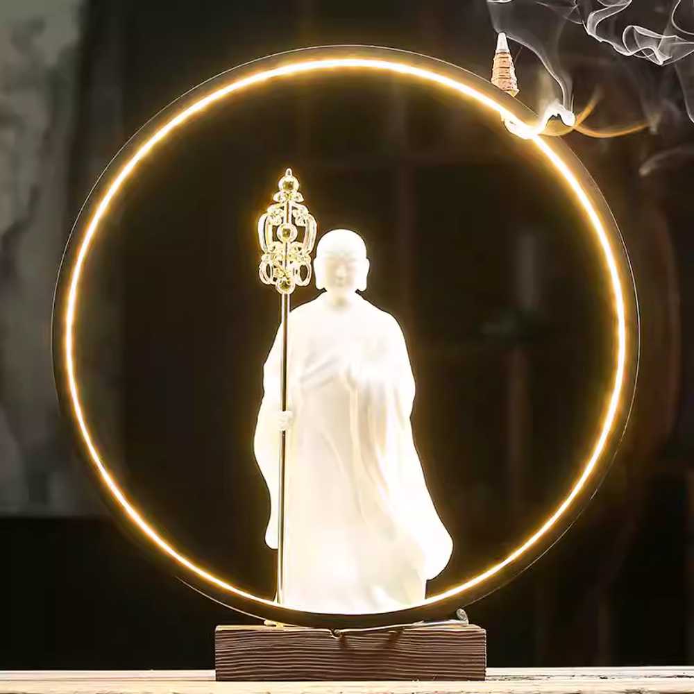 지장보살 LED 조명 불상 램프링장식 실내 무드등 불교 지장보살 장식품 백자 이미지 6