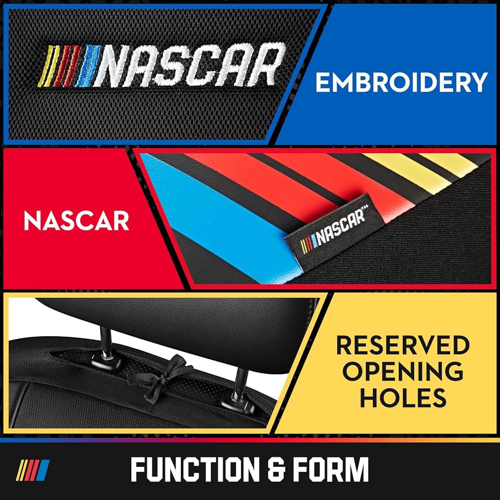 NASCAR 카시트 커버, 블랙 가죽 메시 트럭 내구성 시트 SUV용 자동차용 호환 레이싱에서 앞좌석 자동차 및 디자인의 영감을 범용 내부 받은 있는 에어백 핏 자동차, Black - 상세 이미지 3