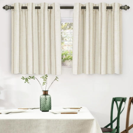 Wells International LLC [해외]드트어웨이 농가 린넨 혼방 암막 커튼은 침실용 36인치 길이의 수직 줄무늬 인쇄 그로멧 거실용 보온 안감 2 패널 W52 x L36 카멜 52 W x 36 L (Pack o