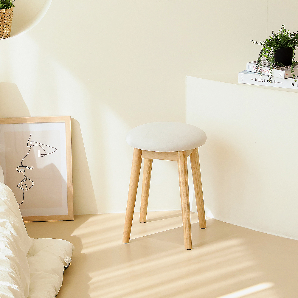 우디브 오닐 원형 원목 스툴 화장대 의자 화이트