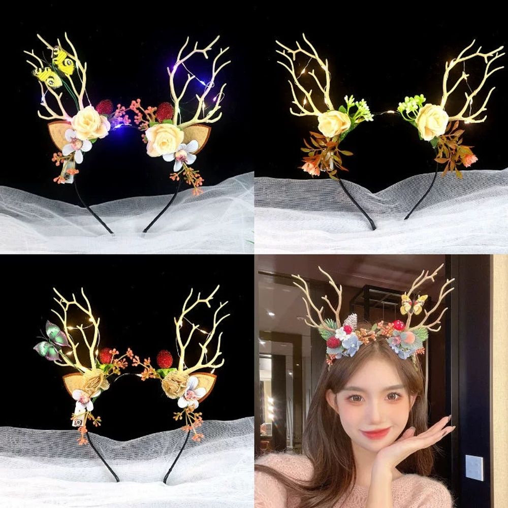 사슴 엘프 헤어머리띠 컨셉 귀 복숭아꽃잎 순록 사진 A. 나비 요정을 따뜻하게 하는 램프 - 상세 이미지 4