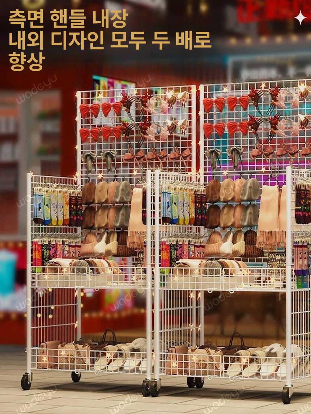 접이식 매대 행사용 판촉 업소용 이동식 매장 홍보 야외 화이트 80cm 바퀴 + 2칸4칸막이 A - 상세 이미지 3