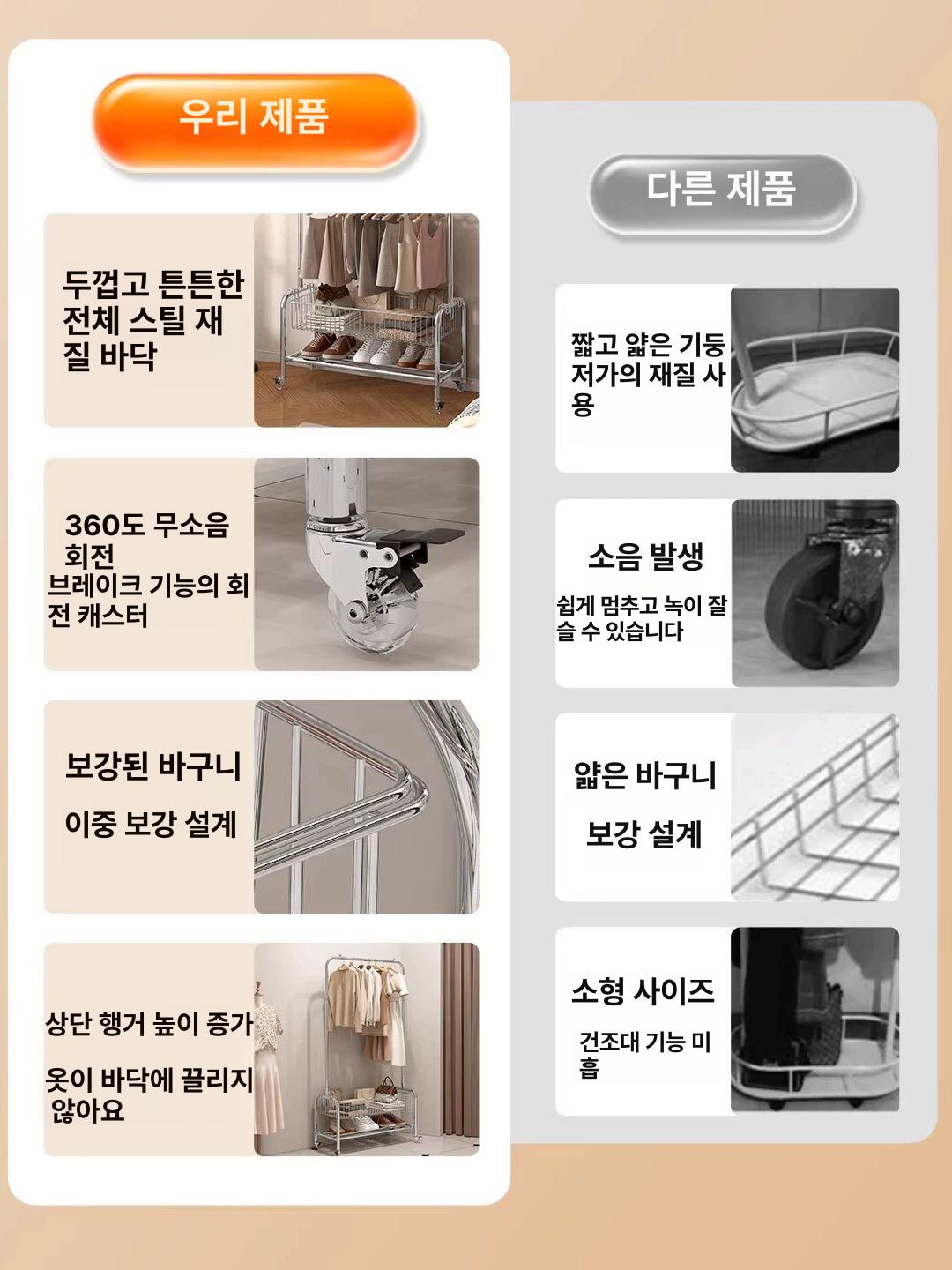 이동식 철제 행거 시스템행거 드레스룸 튼튼 국민행거 수납 바퀴달린 - 상세 이미지 5