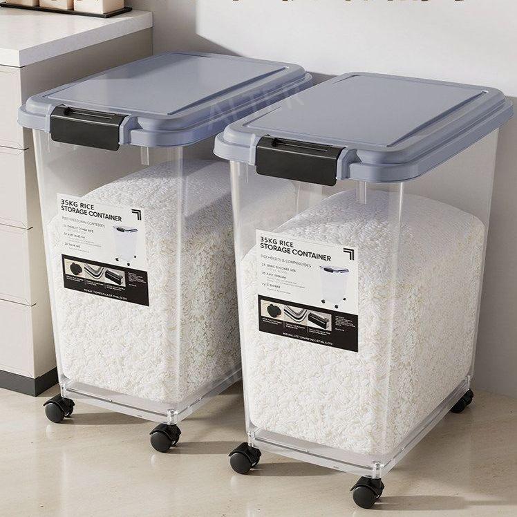 쌀통 밀가루통 원터치 이동식 고급 업소용 스테인리스 밀폐 회색 30kg/25kg 세트 - 상세 이미지 3
