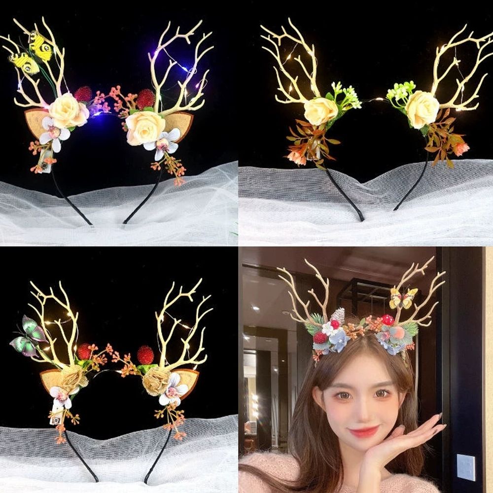 사슴 엘프 헤어머리띠 컨셉 귀 복숭아꽃잎 순록 사진 A. 나비 요정을 따뜻하게 하는 램프 - 상세 이미지 5