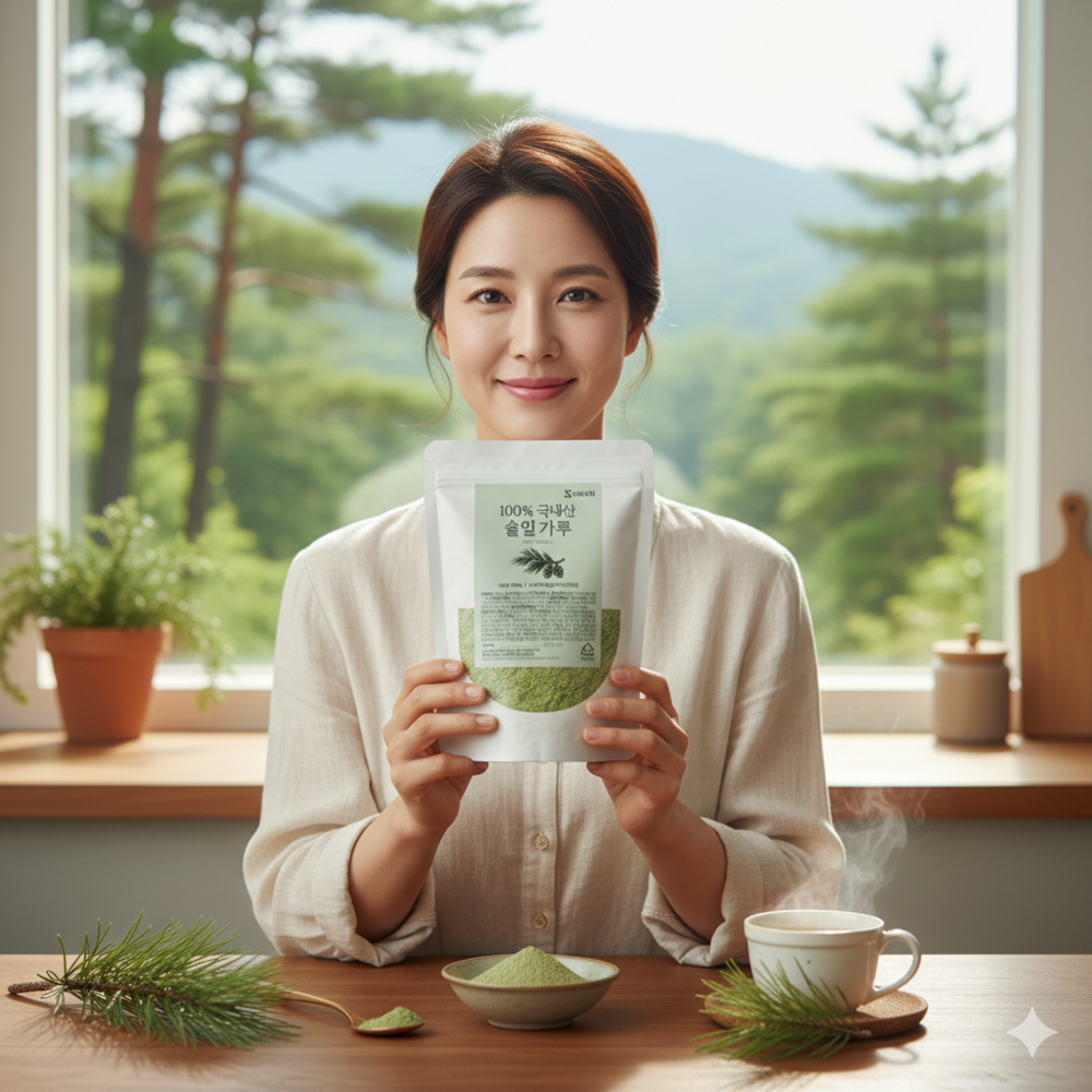 100% 국산 솔잎 가루 분말 효능 300g + 스푼 - 상품 이미지