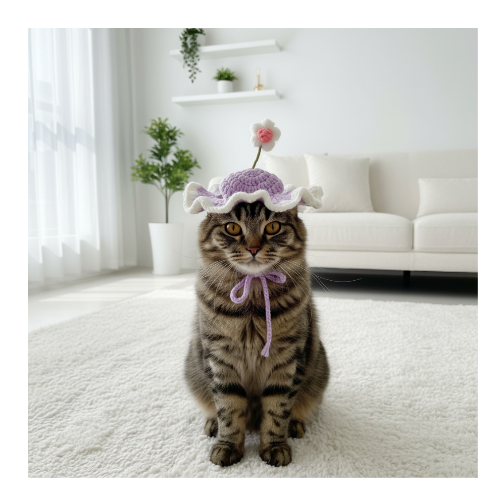 위드레오 강아지 고양이 손뜨개 꽃 모자 옐로우, S - 상세 이미지 2