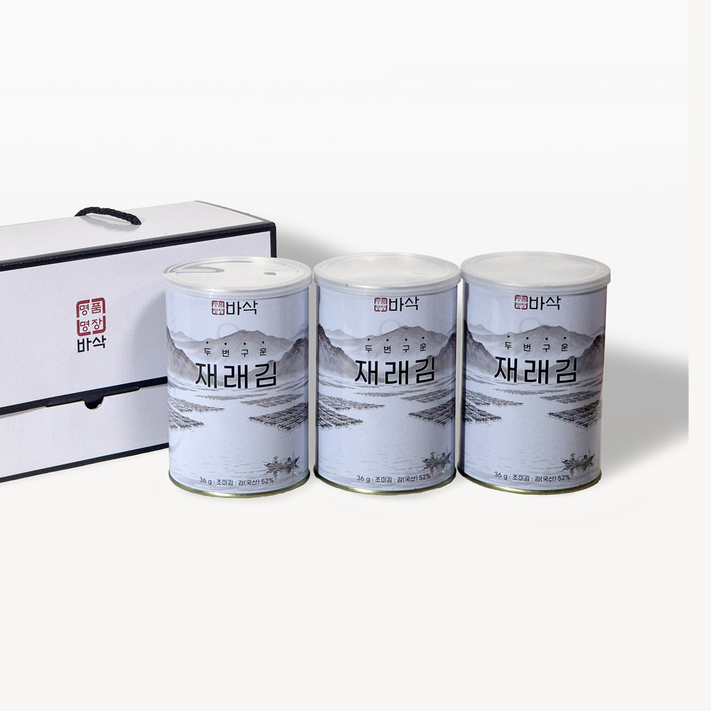명품명장 바삭 두번구운 재래김 3캔김 조미김 명절 선물 세트 국내산 광산김