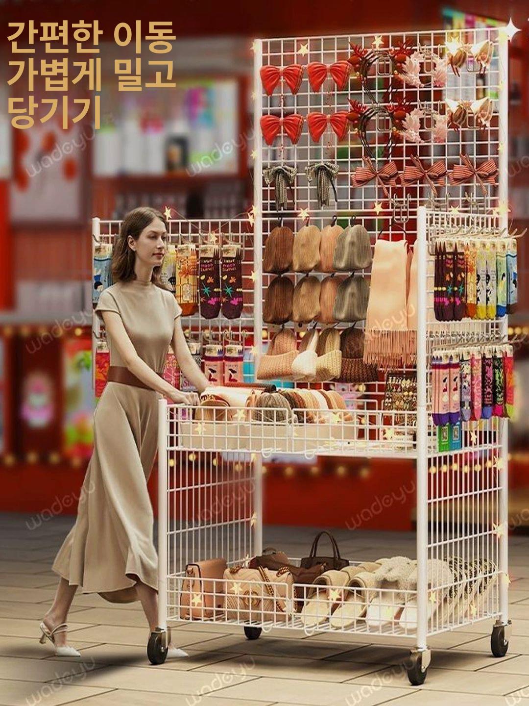 접이식 매대 행사용 판촉 업소용 이동식 매장 홍보 야외 화이트 80cm 바퀴 + 2칸4칸막이 A - 상세 이미지 5