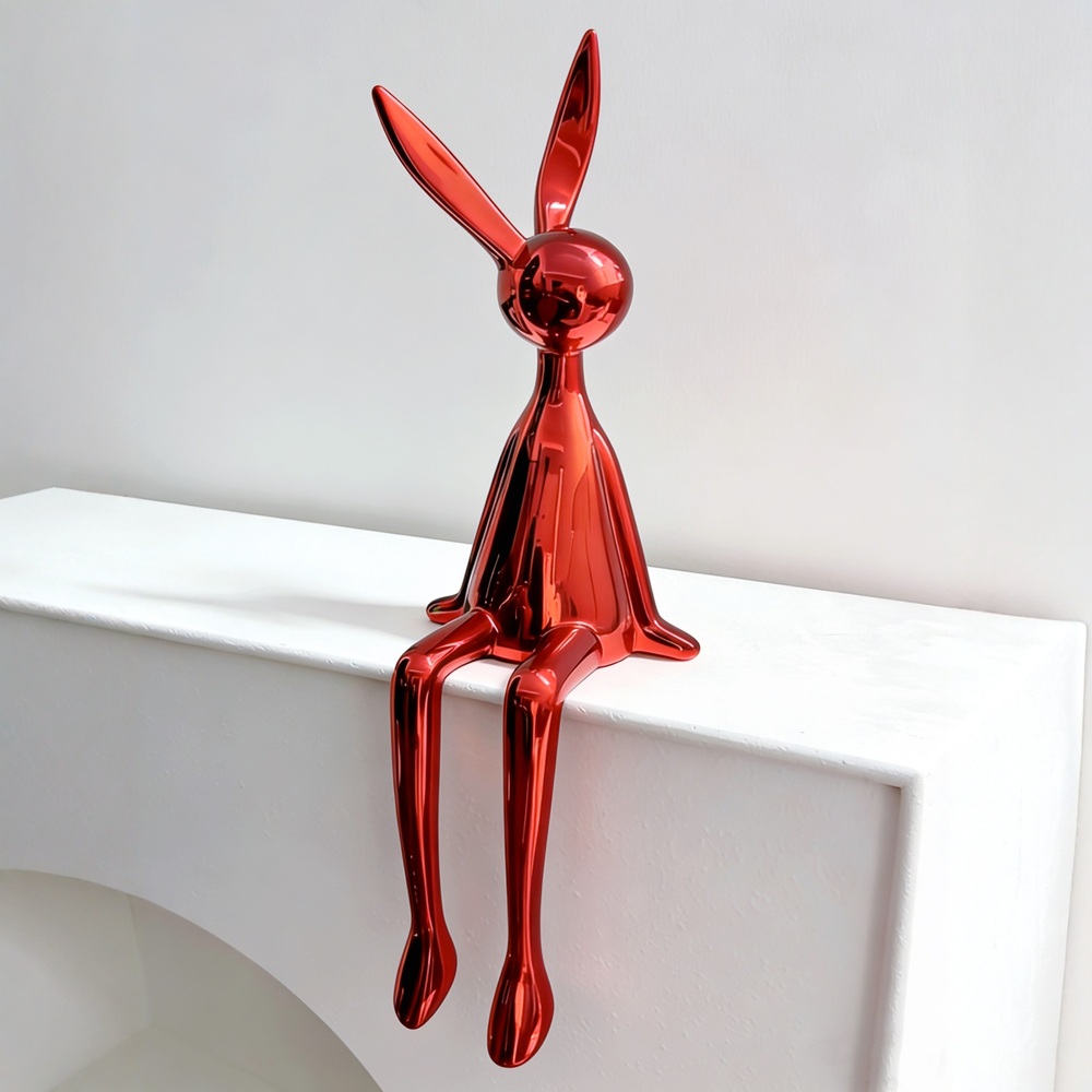 고급스러운 도금 처리된 토끼 좌상 장식품 현관 틈새 장식용  고급 인테리어 45cm 빨간색 - 상품 이미지