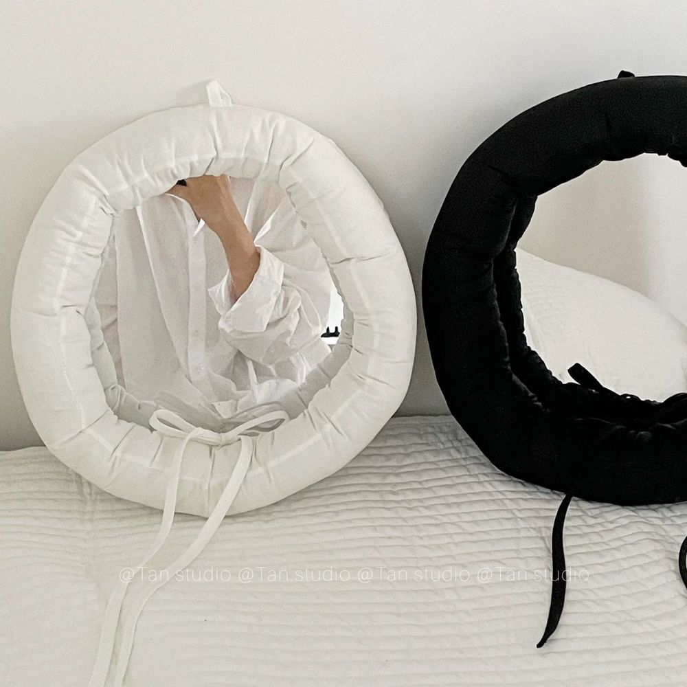 쿠션거울 벽걸이 방 거울 안전 패브릭 패딩 타원형 원형 A. 흰색 모델 직경이 약 32cm - 상세 이미지 2