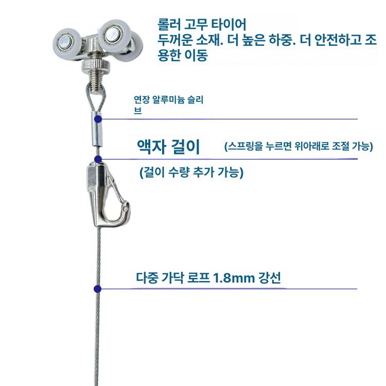 슬라이딩 도어 댐퍼 양방향 레일용 전시용 와이어 천장형 측면 장착 레일 블랙 1m - 상세 이미지 2