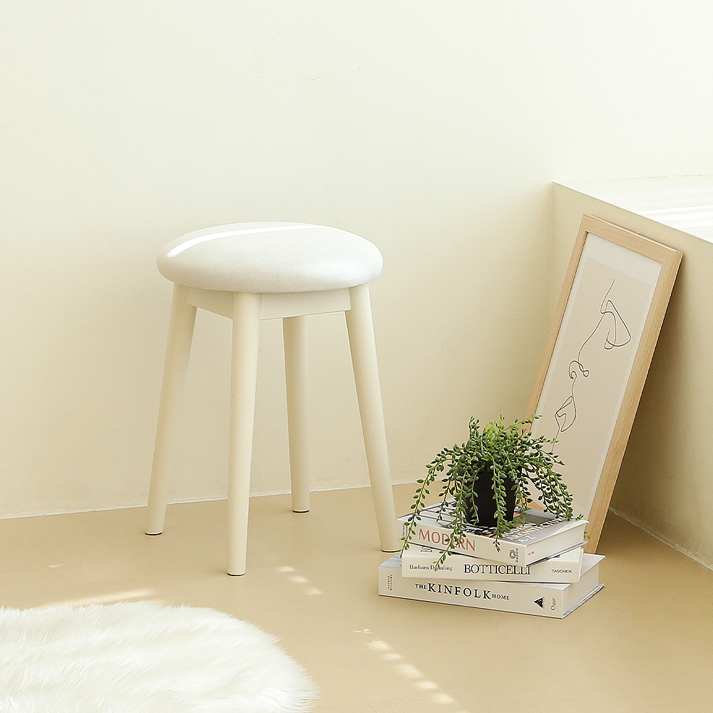 우디브 오닐 원형 원목 스툴 화장대 의자 화이트