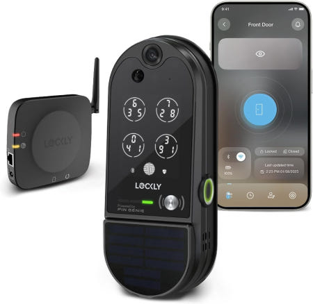 [해외]카메라가 장착된 Lockly Vision 엘리트 비디오 스마트 락 현관문용 Wi-Fi 키리스 엔트리 데드볼트 HD 나이트 비전 모션 센서 지문 및 PIN Matte Blac