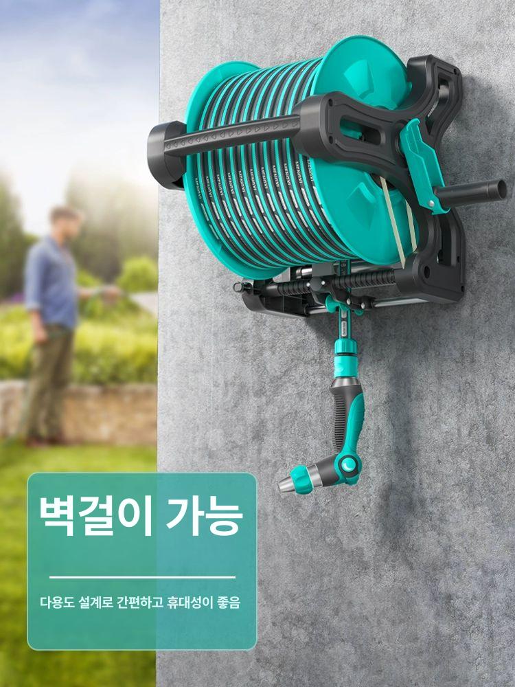 정리대 세차용 거치대 권취기 농업용 호스릴 이동식 카트 10가지 물꽃 샤워 10m 벽걸이포함 - 상세 이미지 5