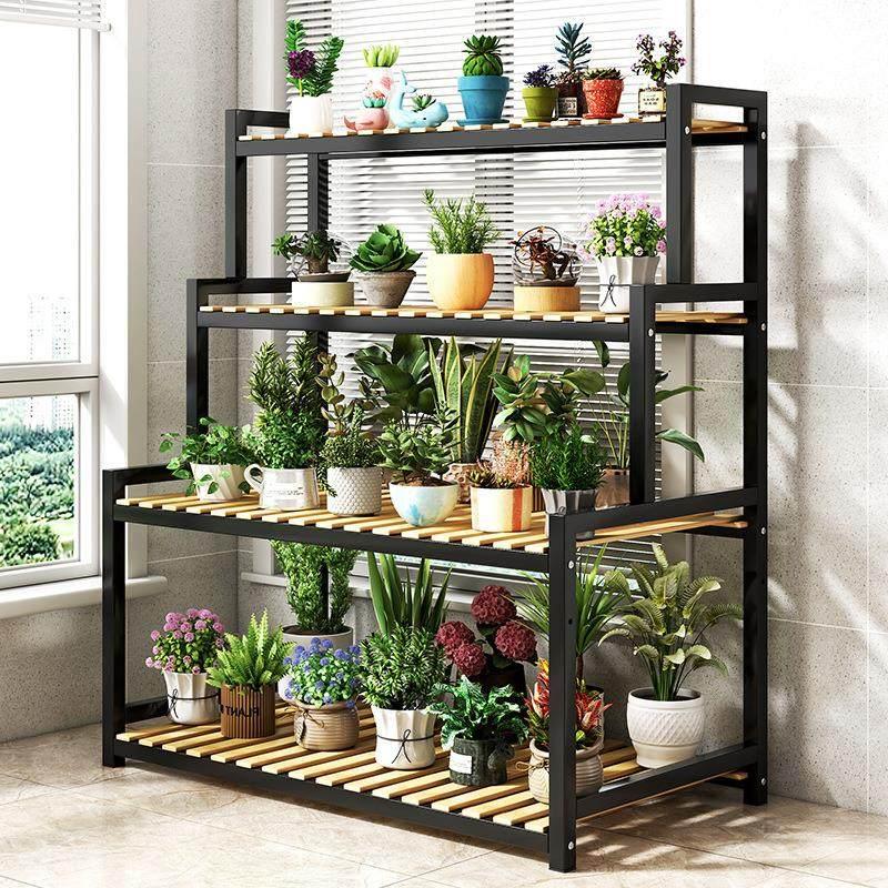 화분 정리대 이동식 화분정리대 가정용 꽃집 진열대 선반 난죽 + 블랙 프레임 바퀴 4단 80cm - 상세 이미지 4