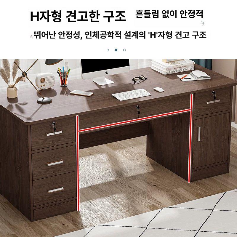 원목 컴퓨터용 데스크 서재용 학생용 컴퓨터 우드슬랩 겸 메이플체리 100cm 5단서랍1캐비닛 - 상세 이미지 5